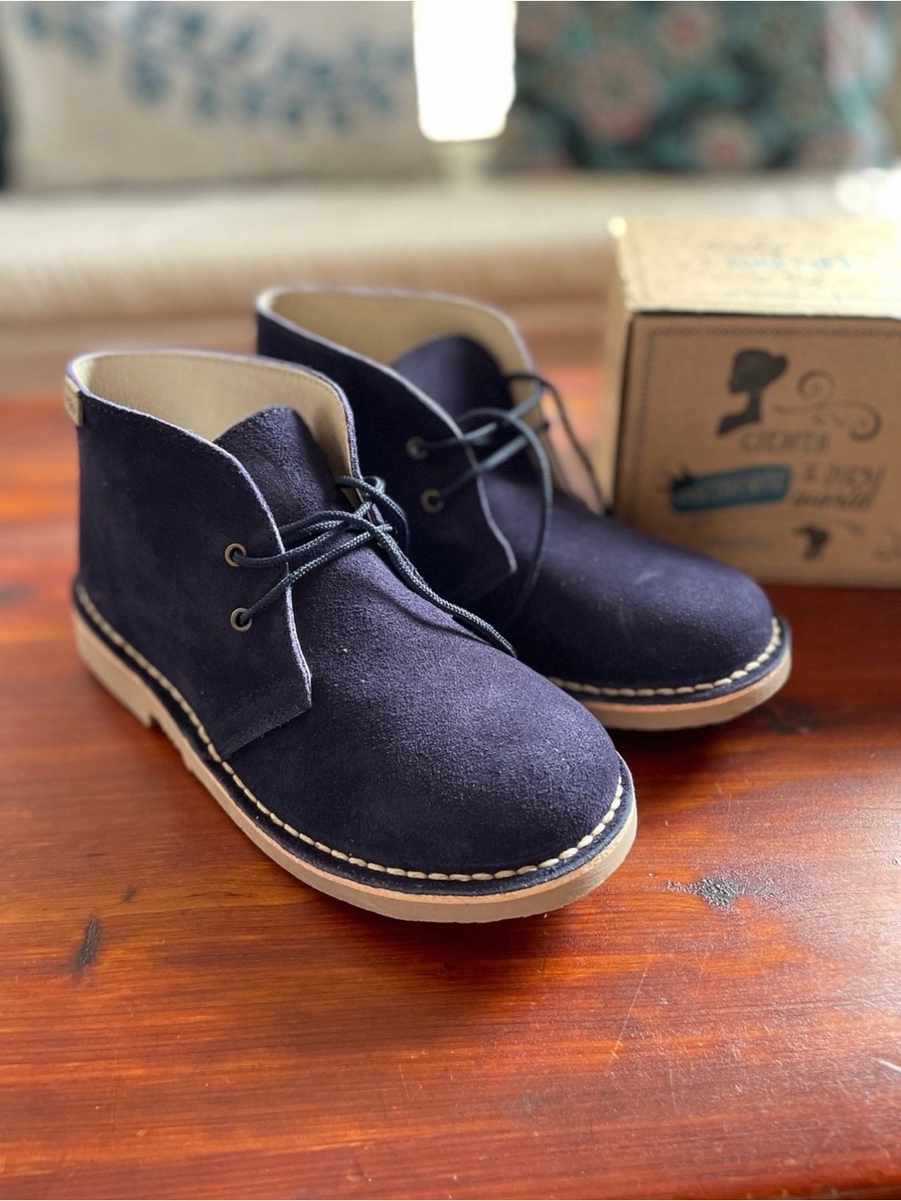 Girls Cienta Navy Blue Suede Leather Lace Up Boots 34 2.5 youth